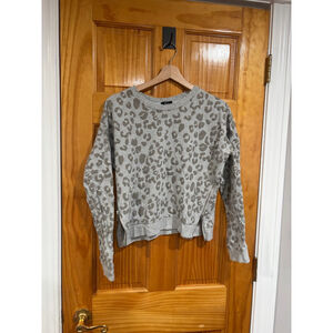 Rails Marlo Grey Leopard Flocked Sweatshirt Side Zip Pullover Top Small